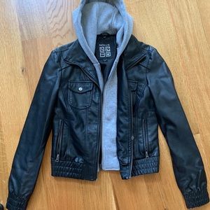 Faux leather jacket with hood